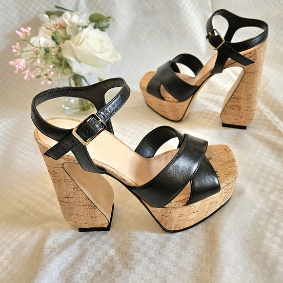 NDS Women's Italy's Si Rossi Black Leather Sandals Pump Heels Size 5 US - Picture 5 of 16